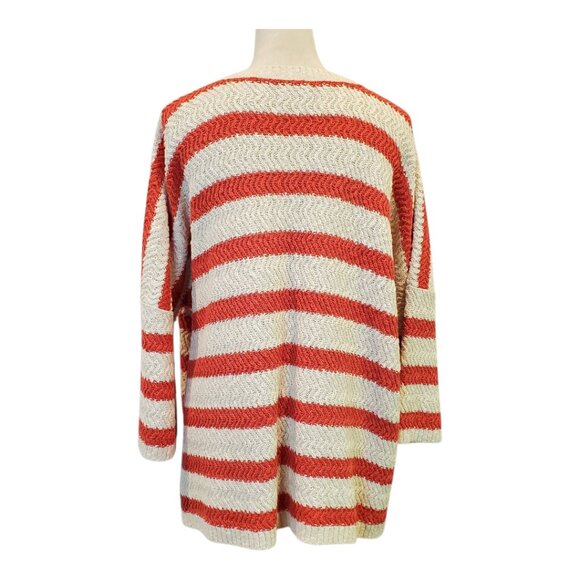 Garnet Hill SZ XL Chunky Crochet Sweater Orange Striped Beachy 100% Org. Cotton - Picture 5 of 7